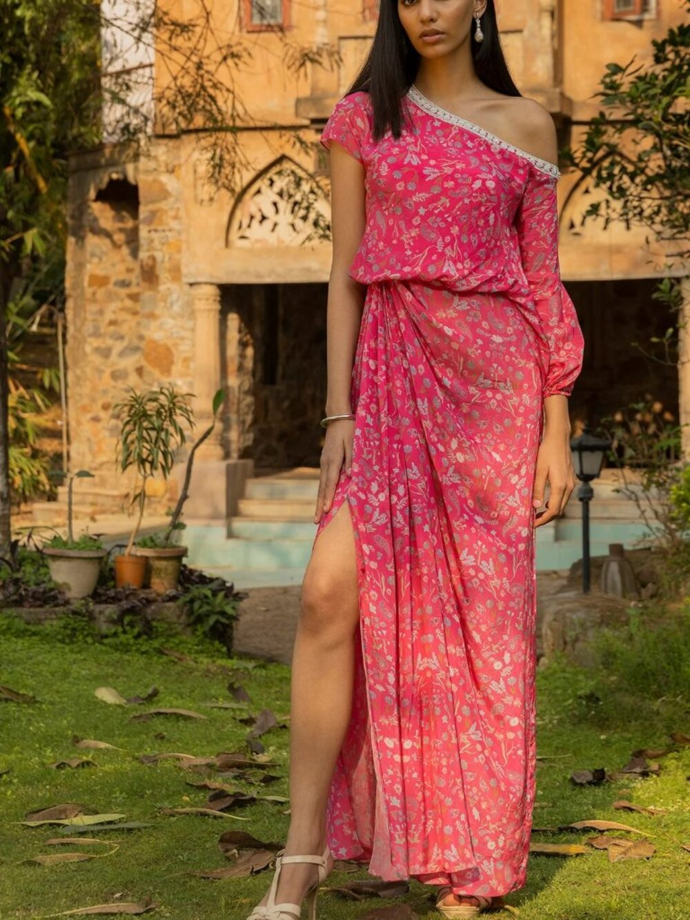Seema Thukral Fuchsia Pink Embellished Draped Dress